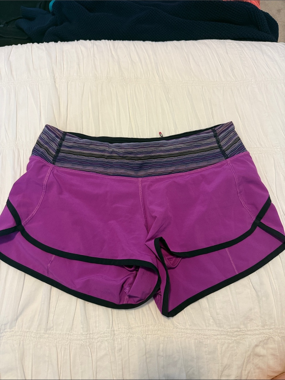 lululemon athletica Purple speed Shorts 4 way stretch with Striped Waistband